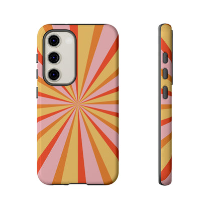 Bold Retro Sunburst Samsung Galaxy Case – Vibrant 70s-Inspired Rays in Orange, Pink, and Yellow