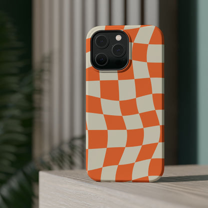 Wavy Retro Checkerboard MagSafe iPhone Case – Shockproof, Matte Finish, Dual-Layer Protection