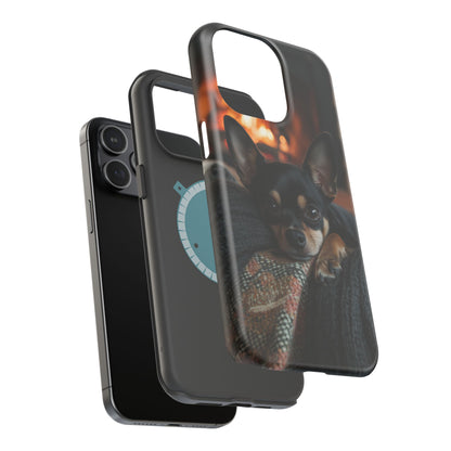 Cozy Chihuahua Fireplace MagSafe iPhone Case – Elegant and Functional Design