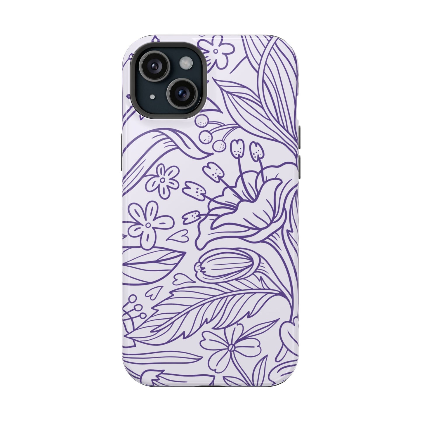 Lavender Floral Line Art Tough MagSafe iPhone Case – Minimalist Botanical Design with Dual-Layer Protection