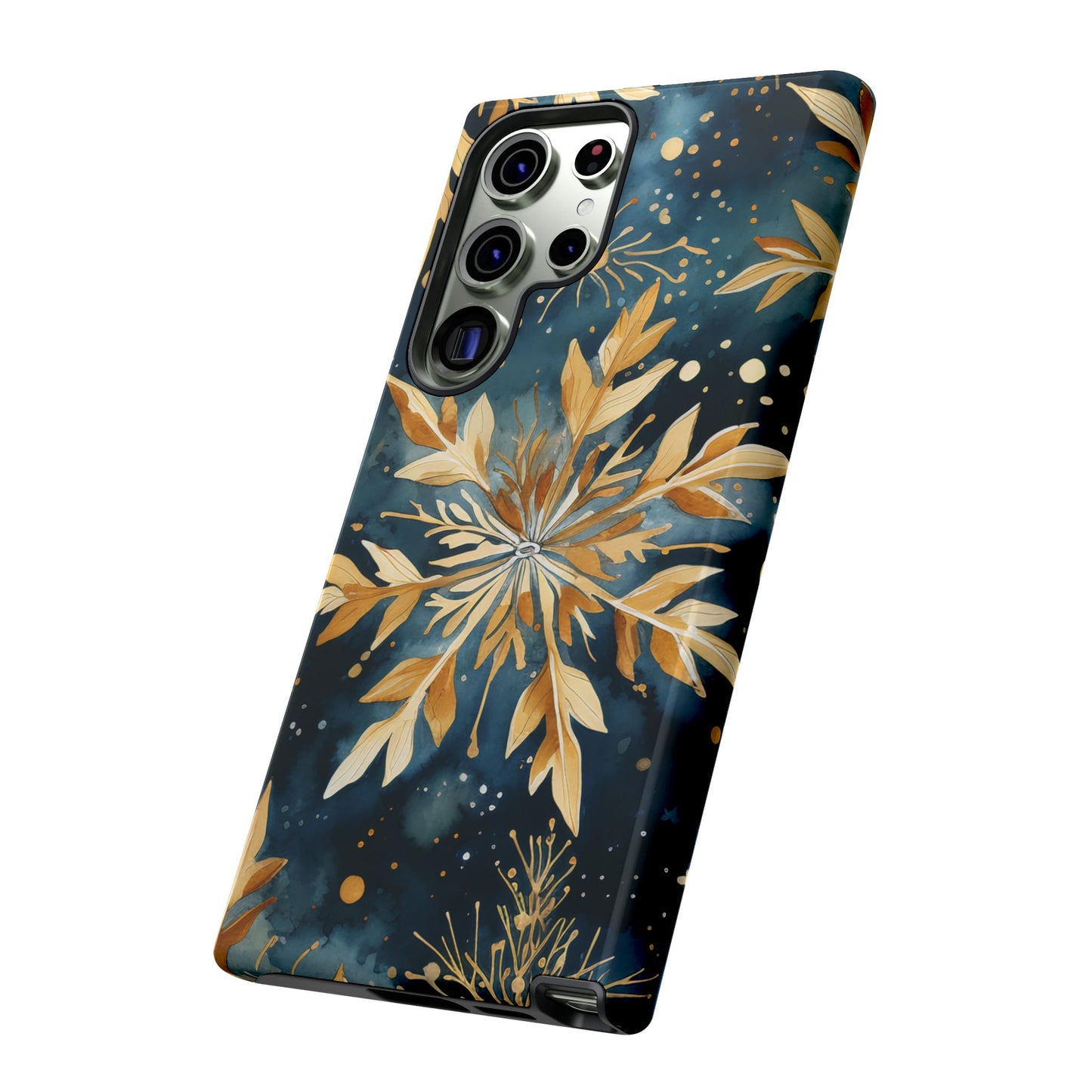 Gold Floral Snowflakes on Midnight Blue - Samsung Galaxy Series Case