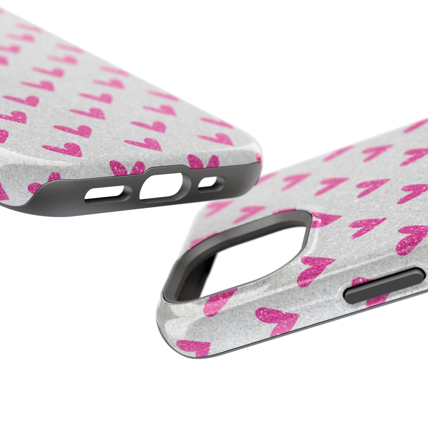 Pink Hearts on Glitter Silver – MagSafe iPhone Case