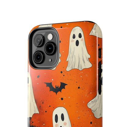 Spooky Ghosts & Bats iPhone Case – Vibrant Orange Halloween Design