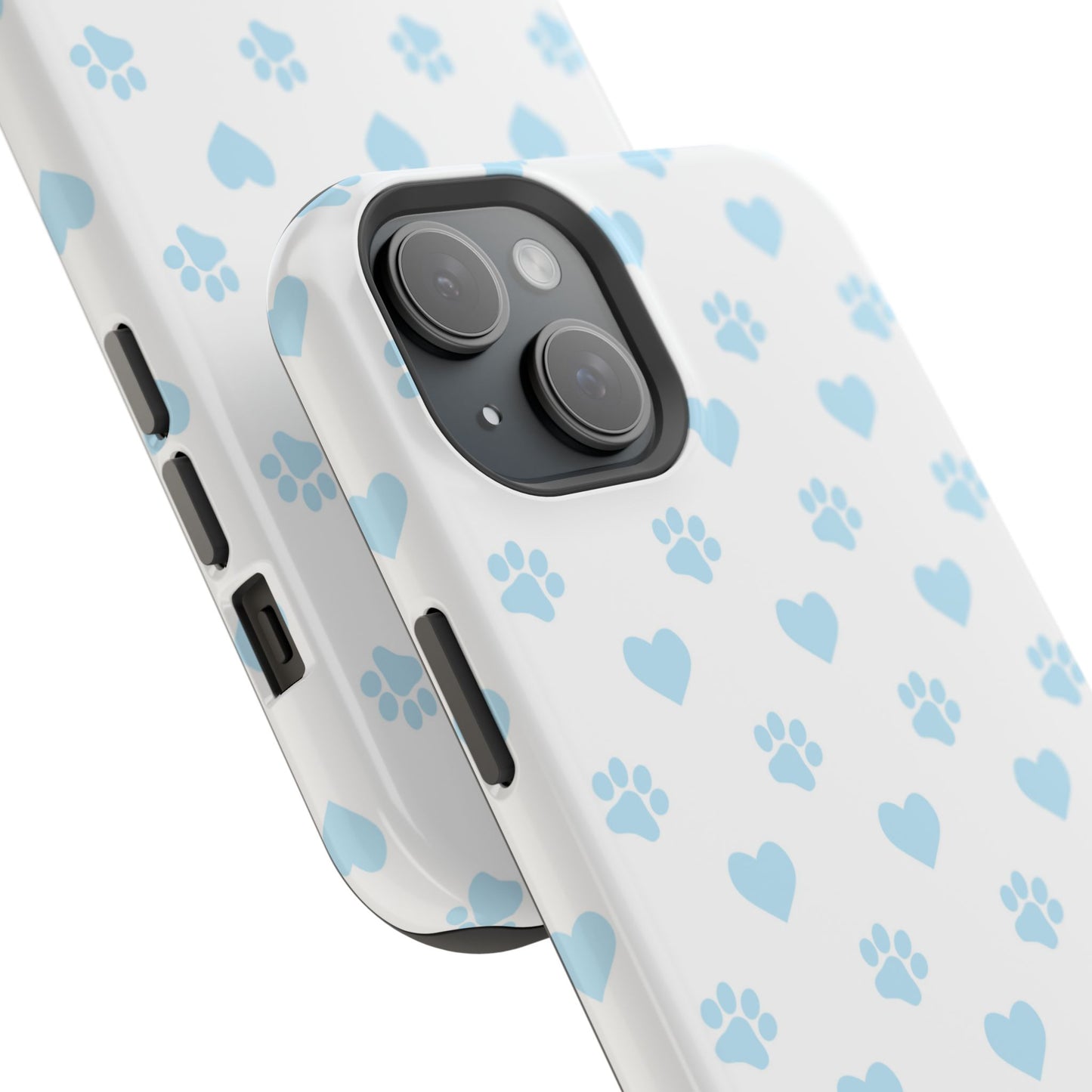 Light Blue Paw Prints & Hearts – MagSafe iPhone Case for Pet Lovers