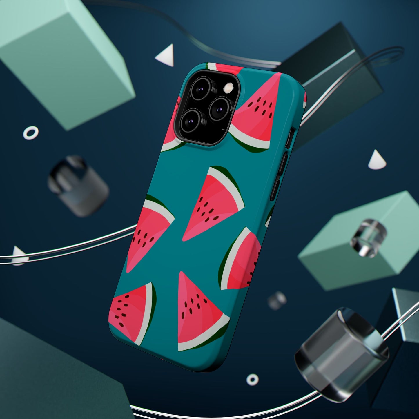 Watermelon Bliss MagSafe iPhone Case – Vibrant Summer Fruit Design on Teal Background