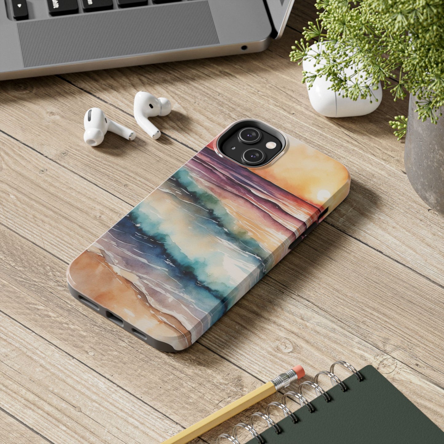 Sunset Waves iPhone Case – Vibrant Watercolor Design