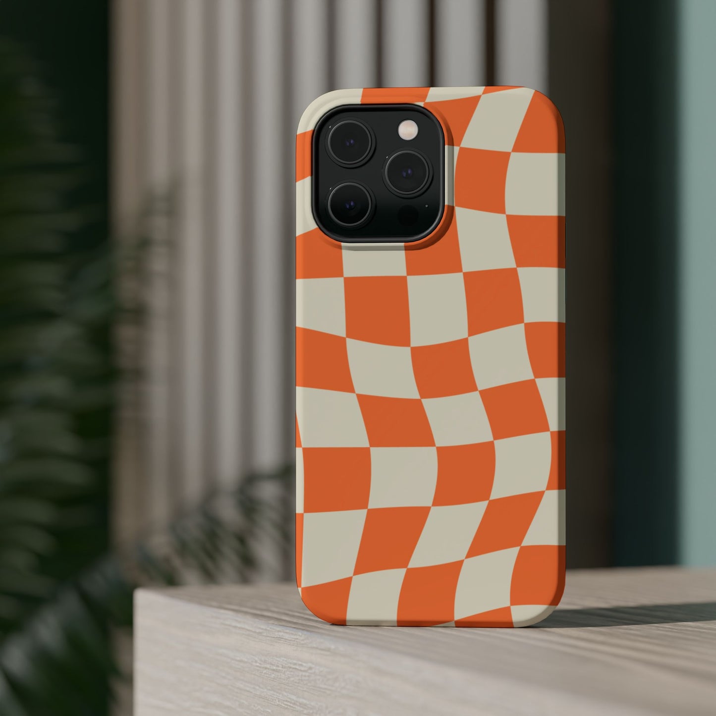 Wavy Retro Checkerboard MagSafe iPhone Case – Shockproof, Matte Finish, Dual-Layer Protection