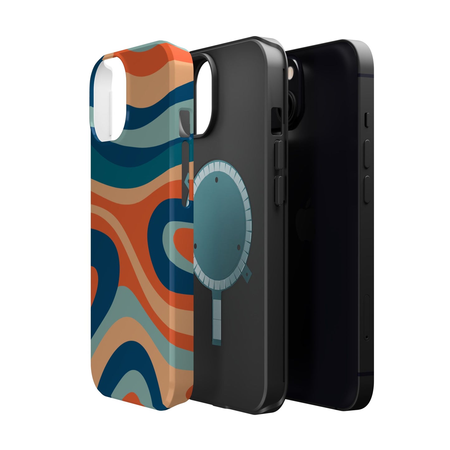 Retro Vibe Wavy Stripes MagSafe iPhone Case – 70s-Inspired in Teal, Orange, and Rust