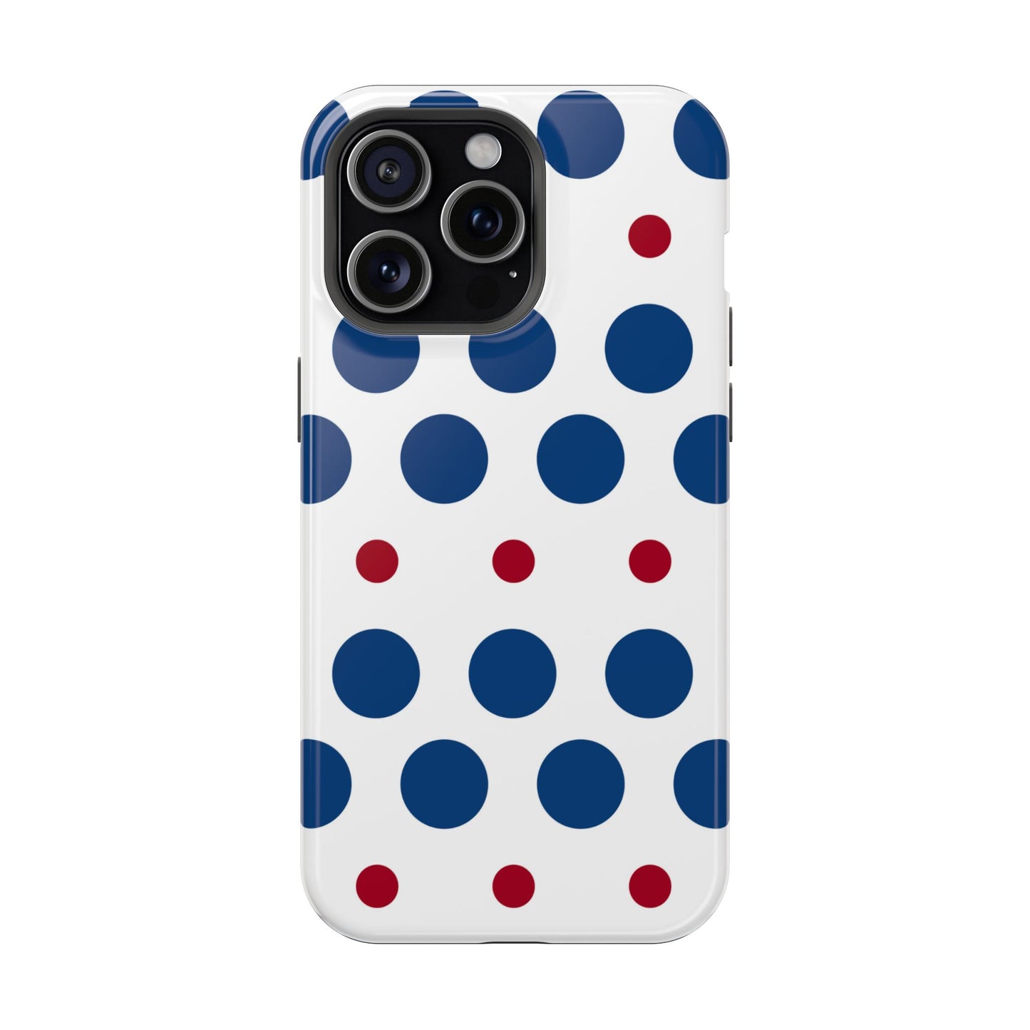 Bold Navy & Red Polka Dot Pattern – MagSafe iPhone Case