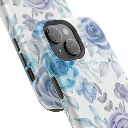 Elegant Blue & Violet Roses MagSafe Case – Artistic Floral Protection with Magnetic Charging Compatibility