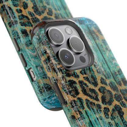 Turquoise Rustic Leopard Wood - MagSafe  iPhone Series Case