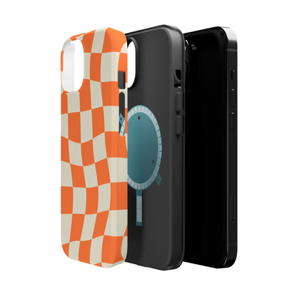 Wavy Retro Checkerboard MagSafe iPhone Case – Shockproof, Matte Finish, Dual-Layer Protection