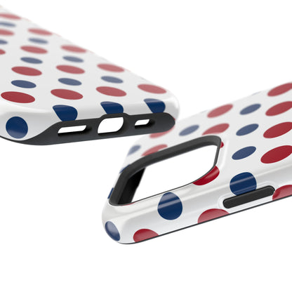 Patriotic Navy, White, and Red Polka Dot MagSafe iPhone Case