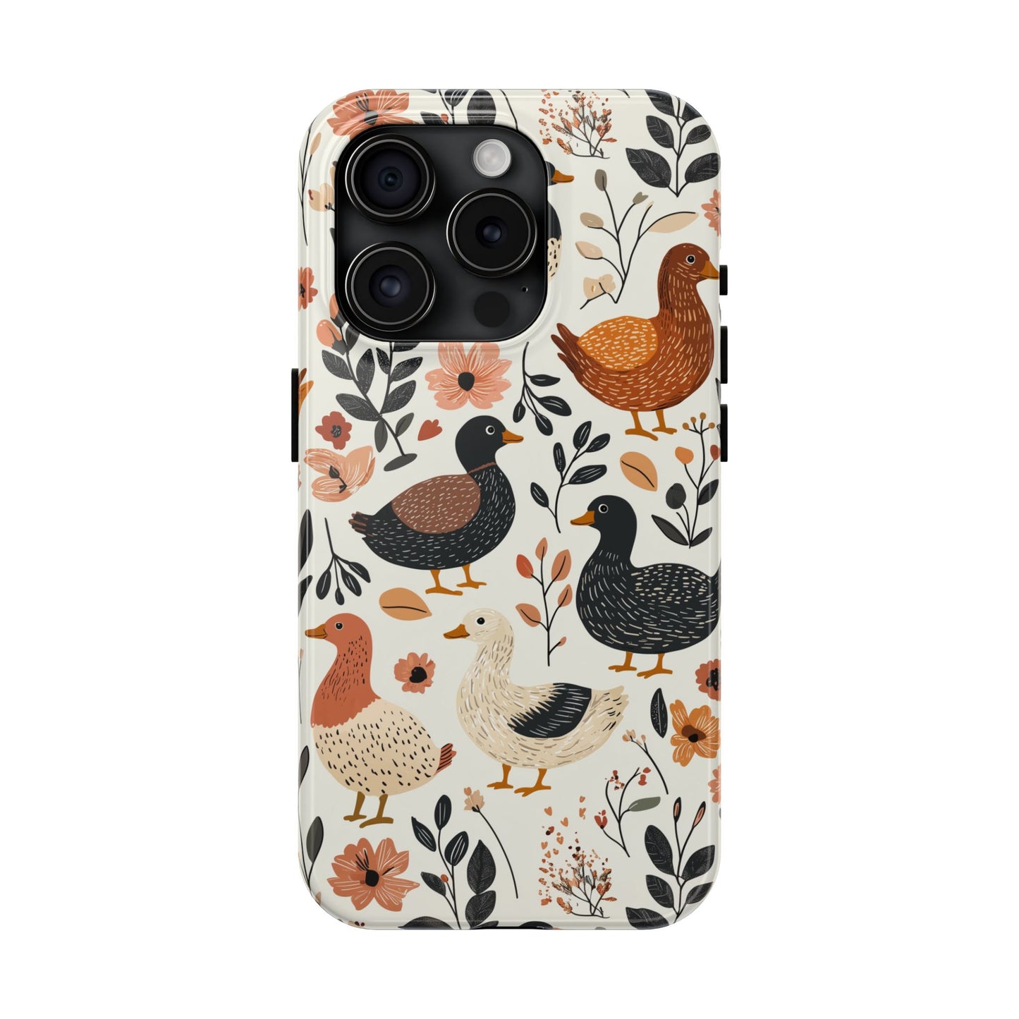 Farm Duck & Flowers iPhone Case – Vintage Floral Design