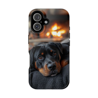 Charming Rottweiler by the Fireplace MagSafe iPhone Case – Cozy & Functional Design