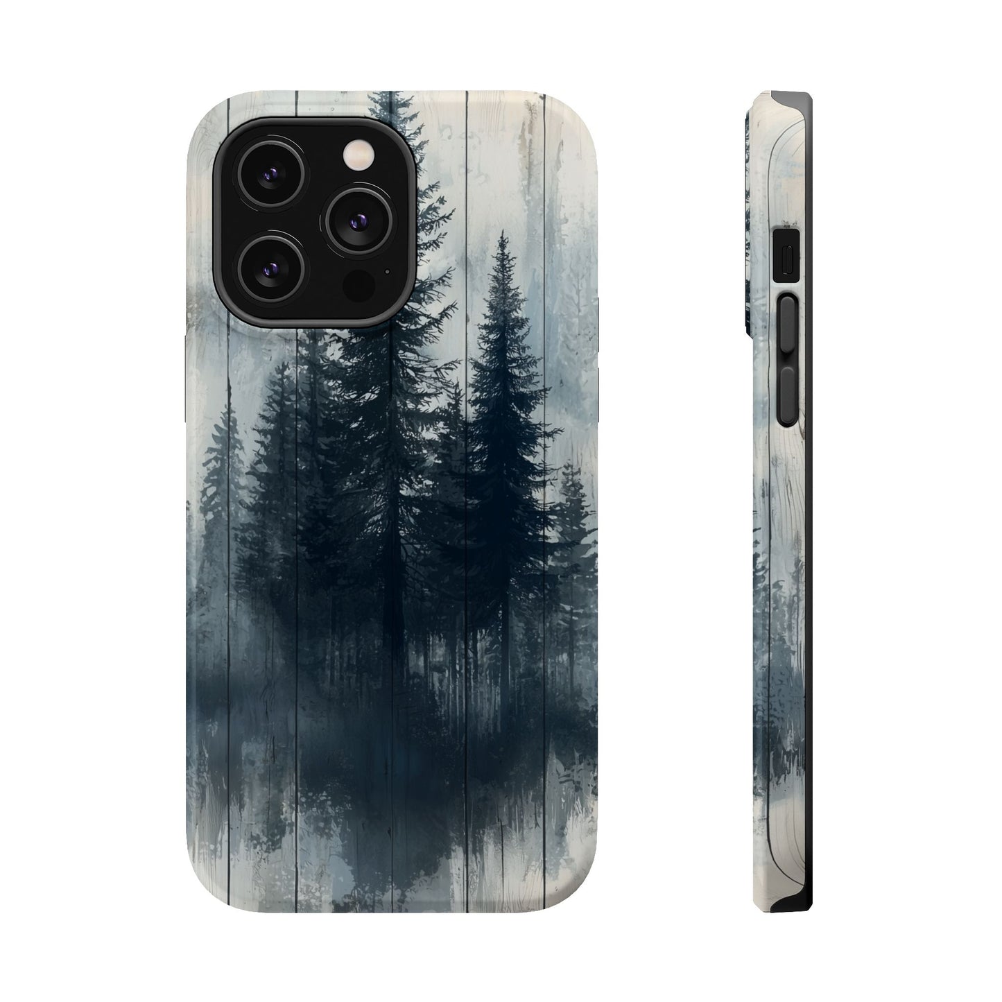 Rustic Pine Forest MagSafe iPhone Case - Blue Toned Woodland Design