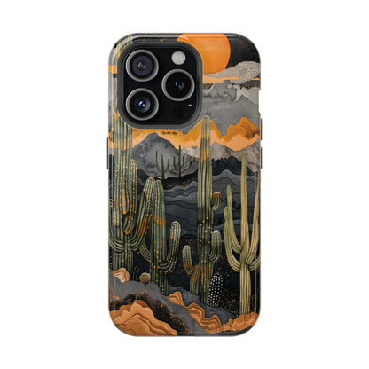 Desert Dusk MagSafe iPhone Case - Cacti Silhouettes & Sundown Hues for iPhone 15, 14, and 13 Series