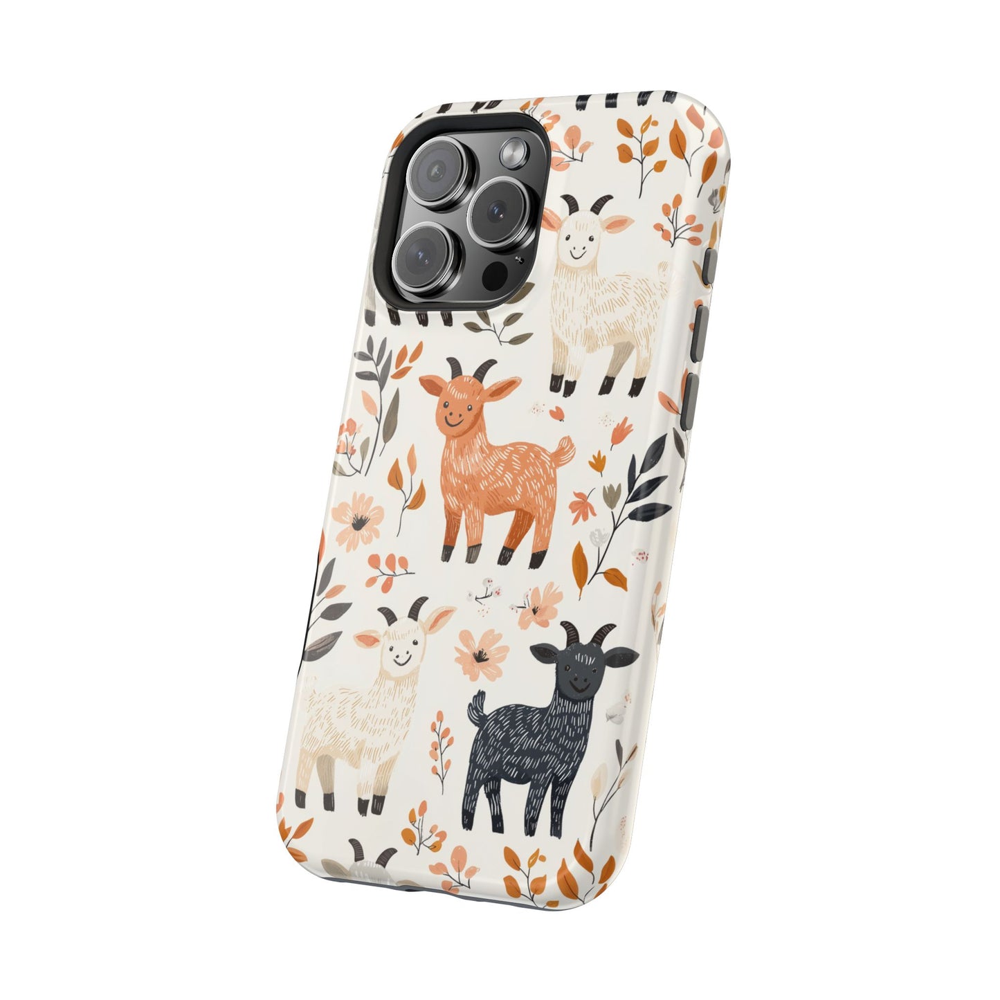 MagSafe iPhone Case: Smiley Goats & Dried Flowers – Vintage Charm