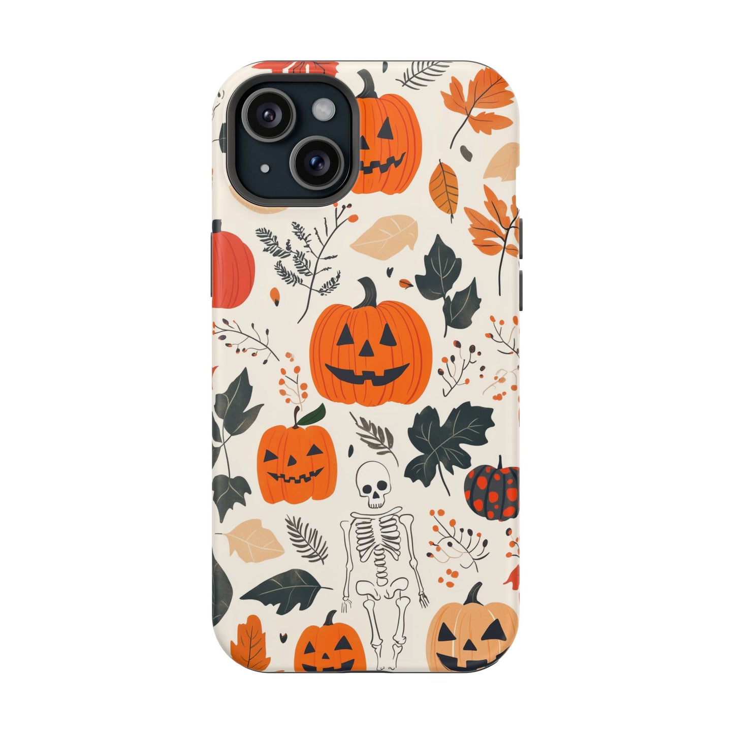 Spooky Pumpkin & Skeleton MagSafe iPhone Case – Halloween Jack-O'-Lantern Design