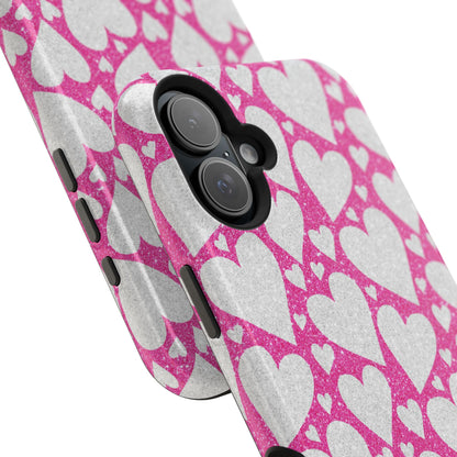 Pink and Silver Glitter Heart Pattern MagSafe Case