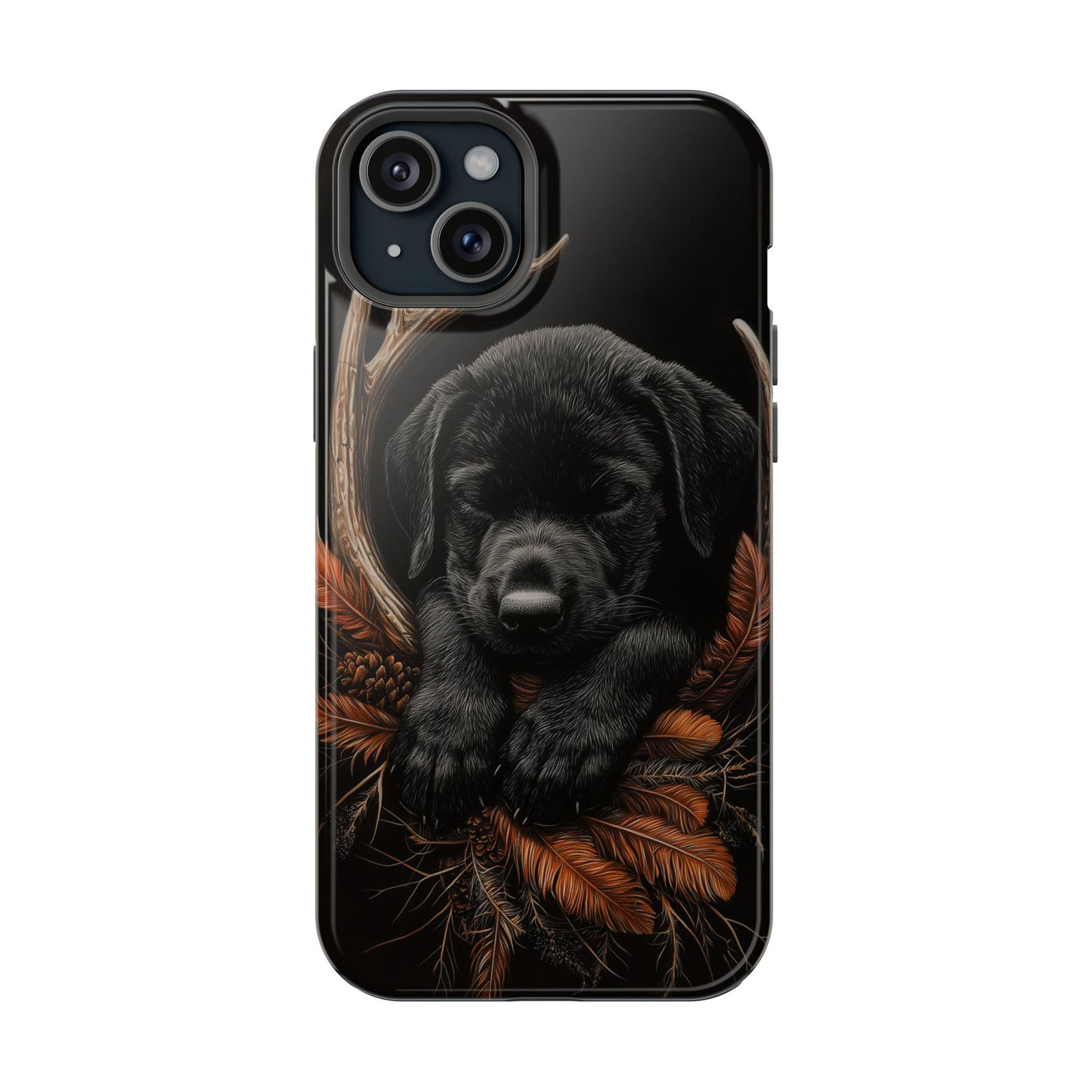 Charming Black Labrador Puppy on Feathers MagSafe iPhone Case