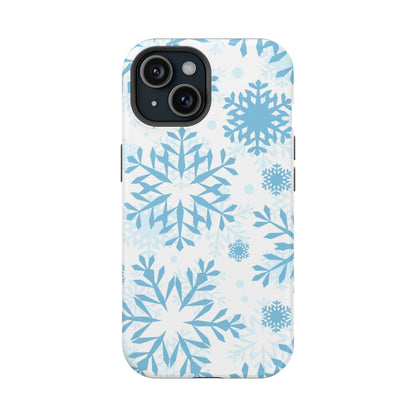 Frosty Blue Snowflakes MagSafe iPhone Case – Shockproof, Smooth Matte Finish, Dual-Layer Design