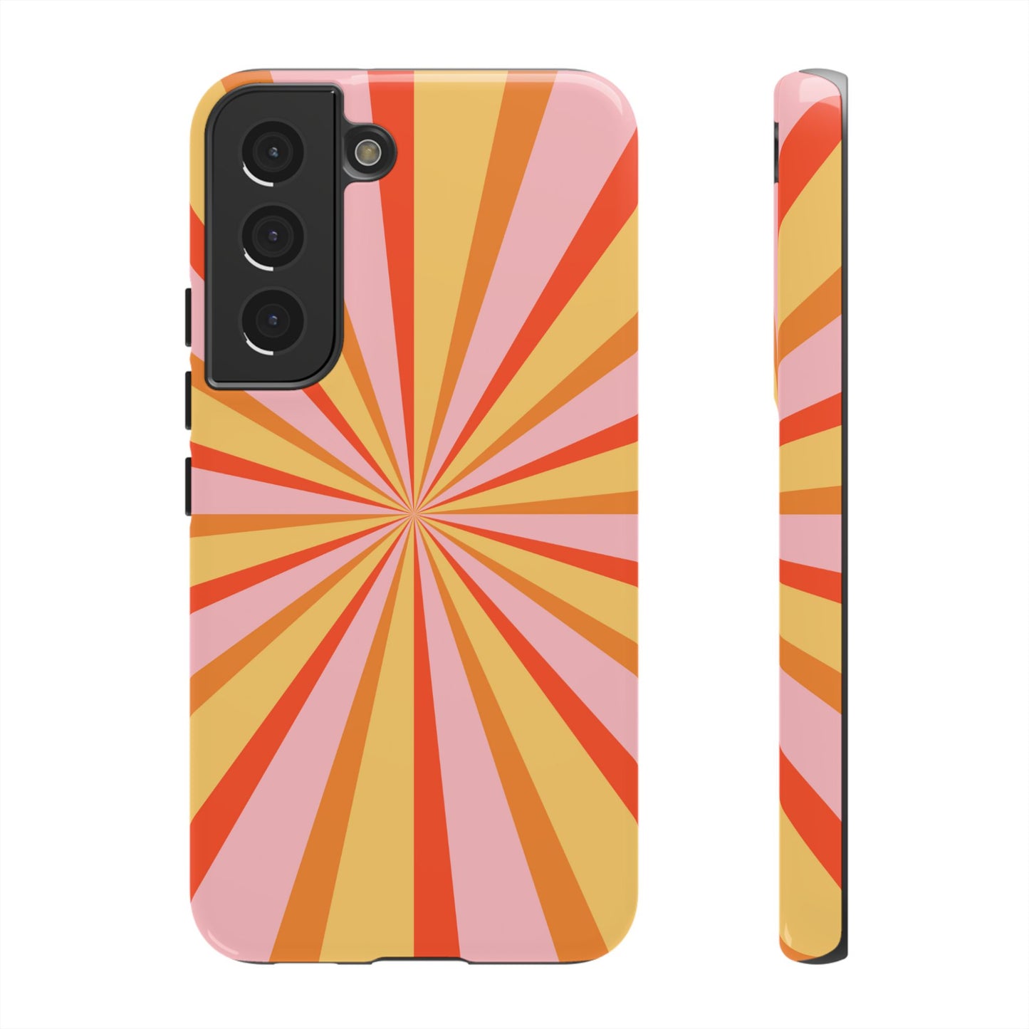 Bold Retro Sunburst Samsung Galaxy Case – Vibrant 70s-Inspired Rays in Orange, Pink, and Yellow