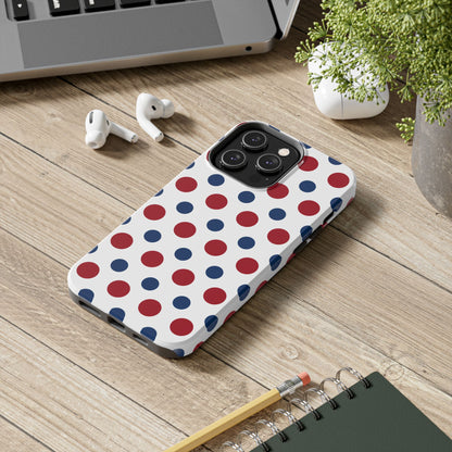 Patriotic Navy, White, and Red Polka Dot iPhone Case