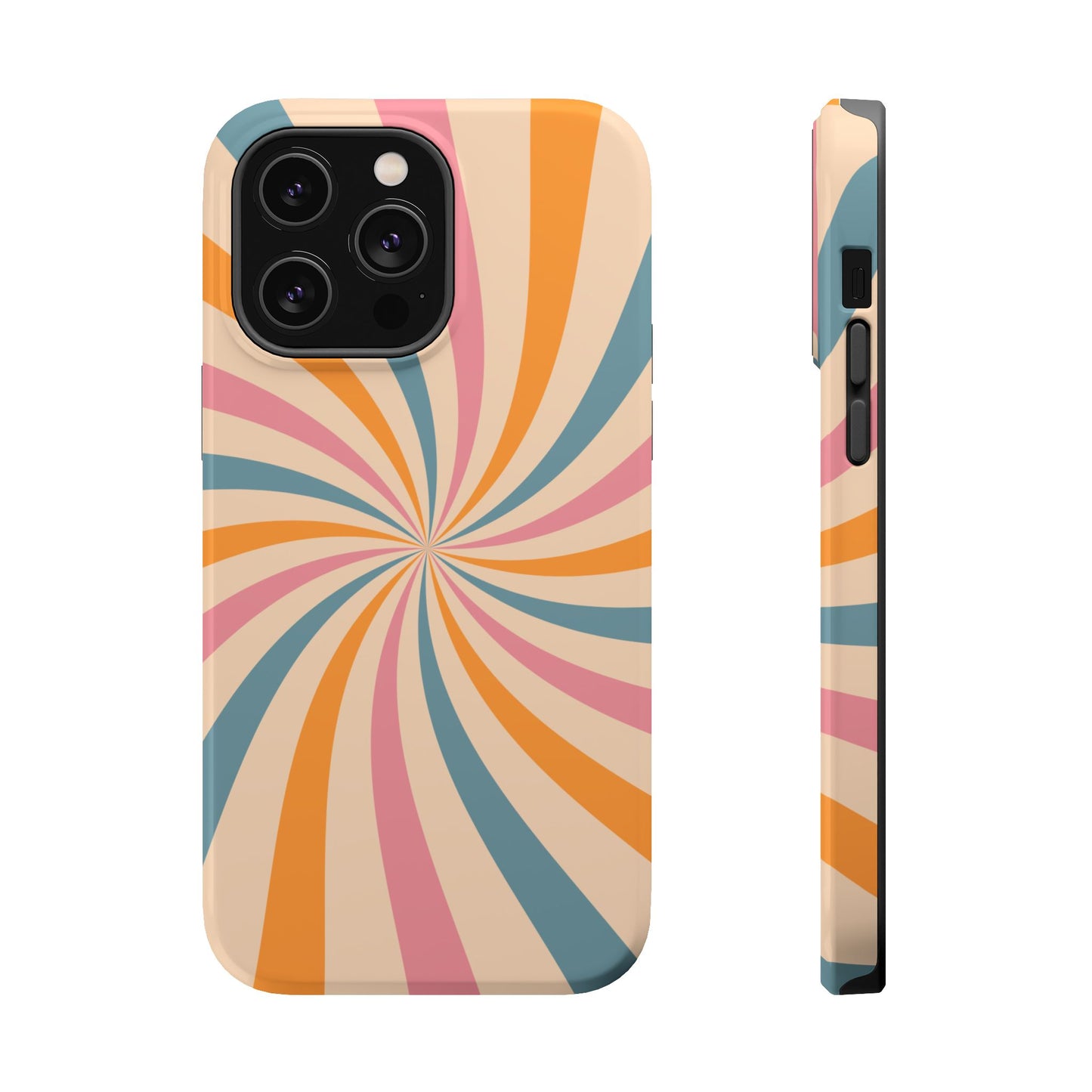 Retro Swirl Pattern MagSafe iPhone Case – Bold 70s Vibe in Pink, Orange, and Orange