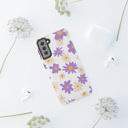 Retro Daisy Flower Samsung Galaxy Case – Pastel Purple & Cream Floral Design with Matte Finish