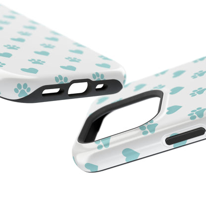 Mint Green Paw Print & Heart MagSafe Case – Pet Lover’s Magnetic Style