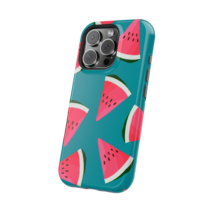 Watermelon Bliss MagSafe iPhone Case – Vibrant Summer Fruit Design on Teal Background