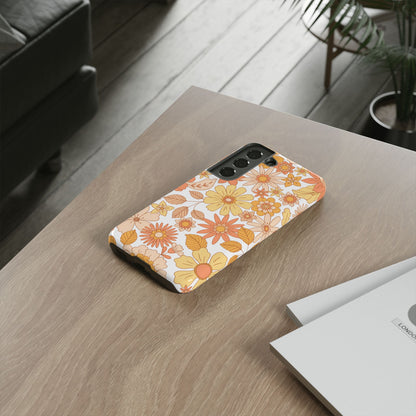 Vintage Floral Bloom Samsung Galaxy Case – Warm Orange & Yellow Retro Flower Design with Matte Finish