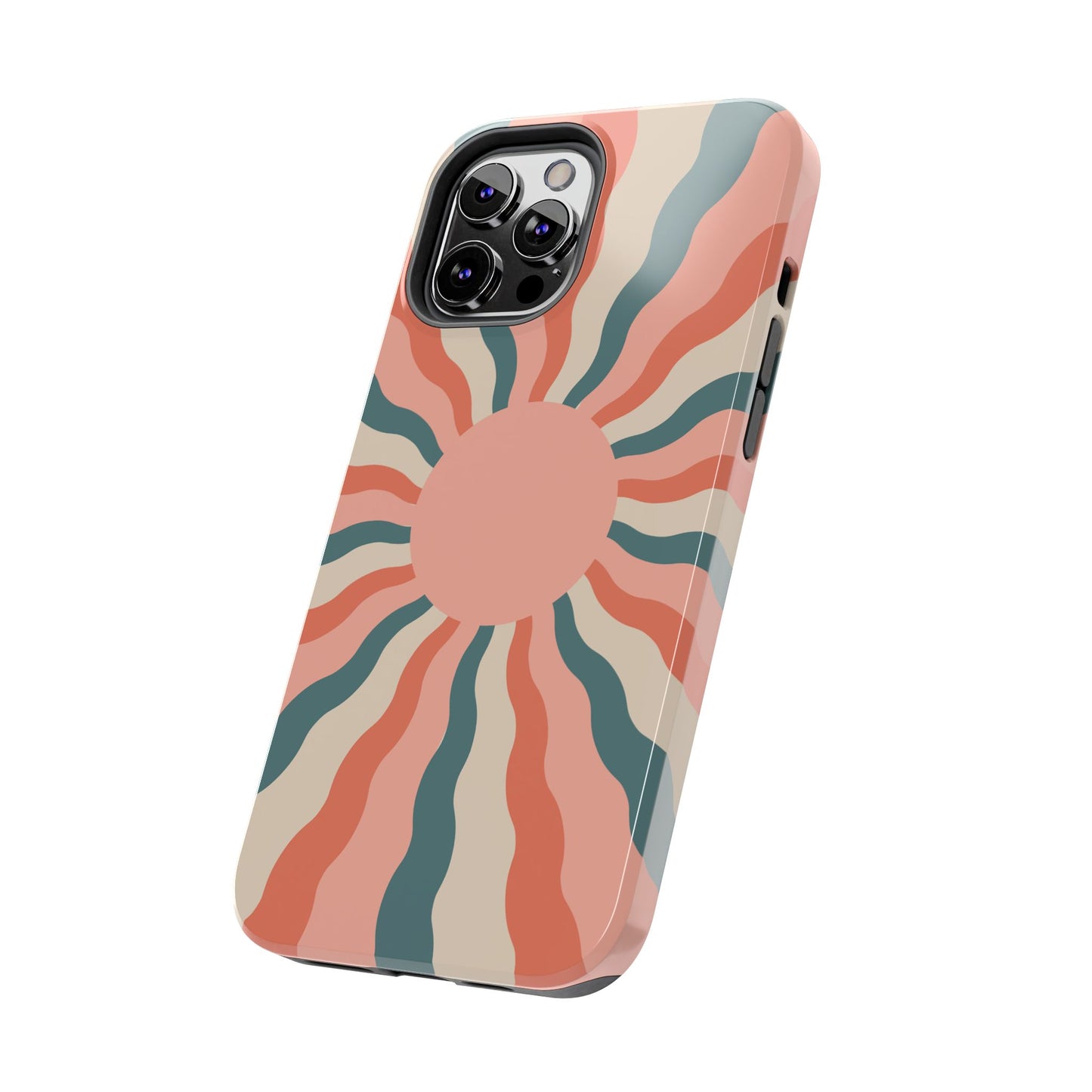 Retro Sunburst iPhone Case – Bold 70s-Inspired Waves in Coral, Teal, and Cream