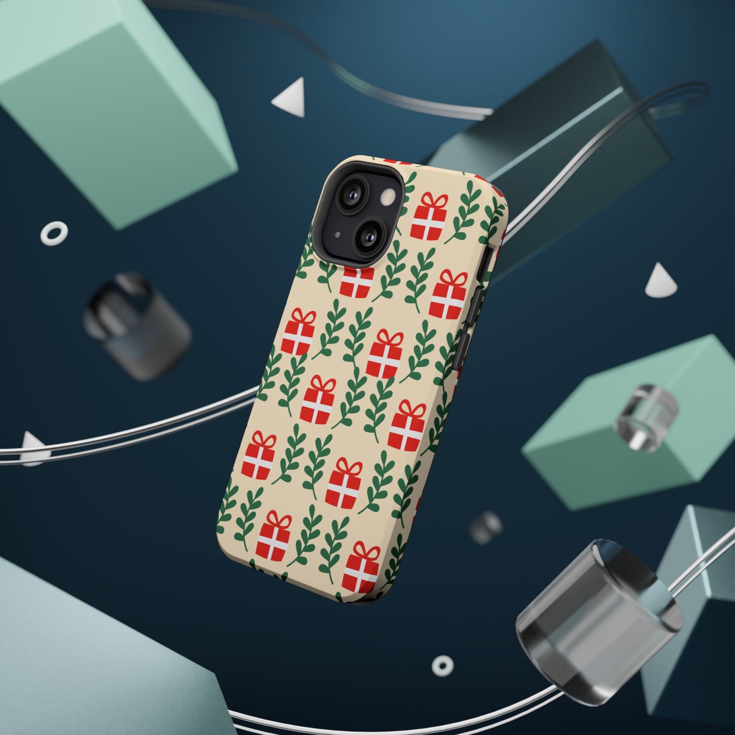 MagSafe iPhone Case: Holiday Cheer – Red Gifts & Green Leaves