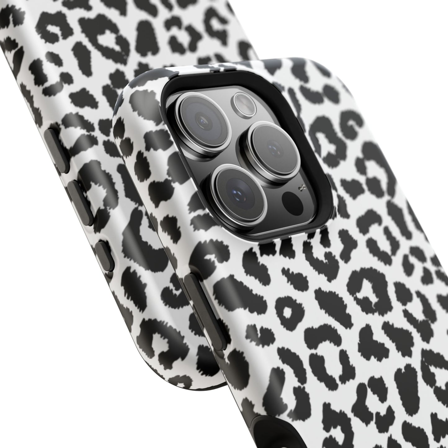 Monochrome Leopard Print Tough MagSafe iPhone Case – Classic Black and White Design with Dual-Layer Protection