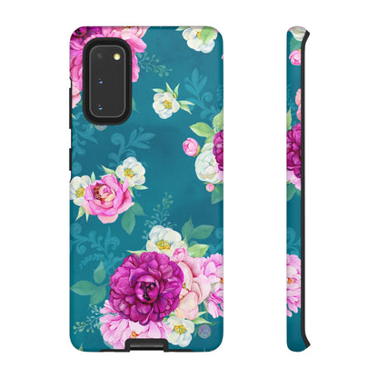 Elegant Peony Bouquet Samsung Galaxy Case – Deep Teal Background with Romantic Floral Design