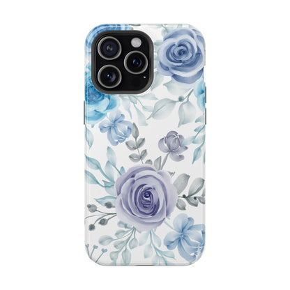 Elegant Blue & Violet Roses MagSafe Case – Artistic Floral Protection with Magnetic Charging Compatibility