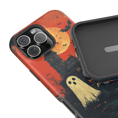 Haunted House & Ghosts MagSafe iPhone Case – Spooky Halloween Full Moon Design