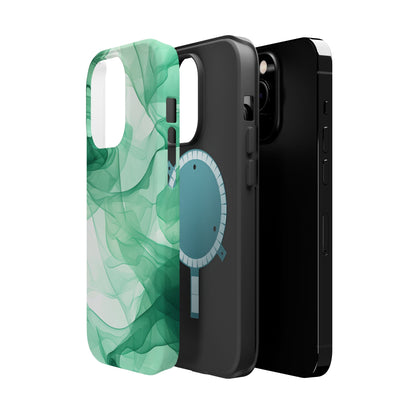 Translucent Flowing Green Fabric MagSafe iPhone Case – Elegant Fluid Design