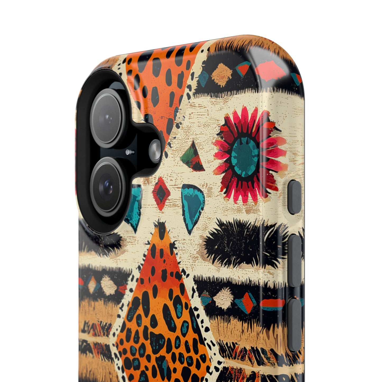 Wild Boho Leopard Print & Floral Tough MagSafe iPhone Case – Eclectic Tribal Design, Dual-Layer Protection