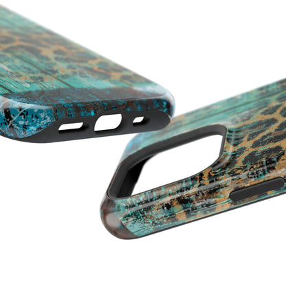 Turquoise Rustic Leopard Wood - MagSafe  iPhone Series Case