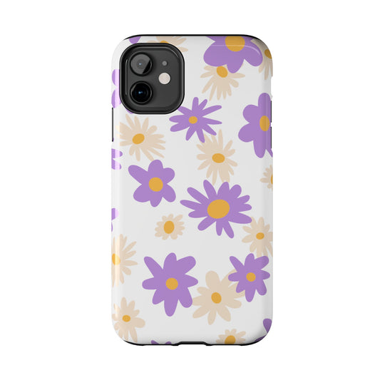 Retro Daisy Flower iPhone Case – Pastel Purple & Cream Floral Design with Matte Finish