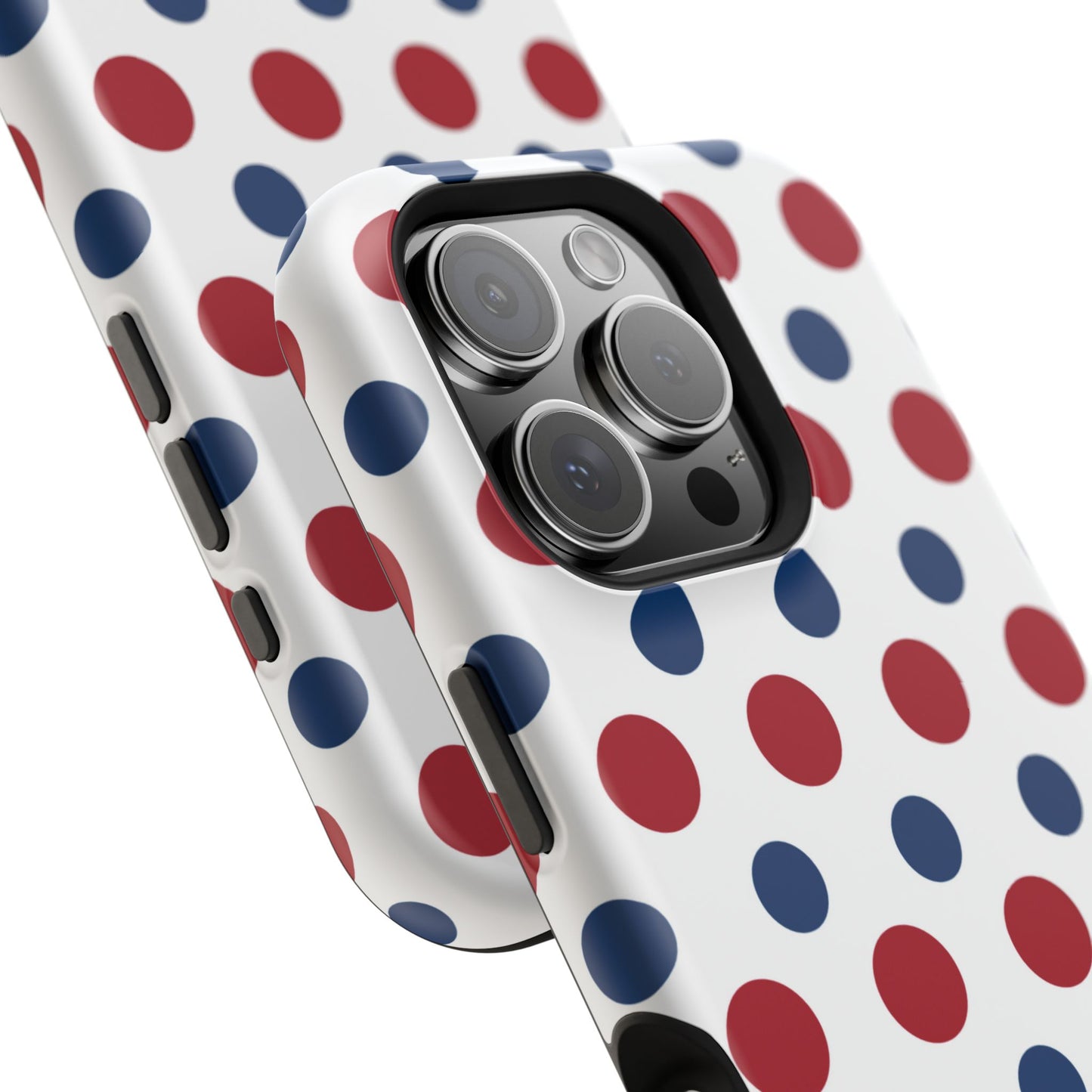 Patriotic Navy, White, and Red Polka Dot MagSafe iPhone Case