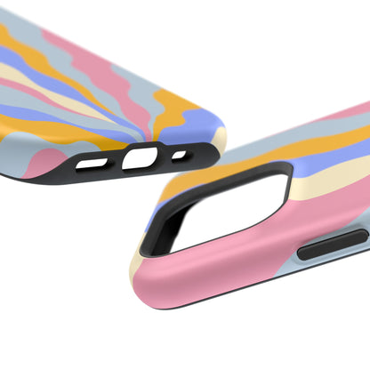 Pastel Radiance MagSafe iPhone Case – 70s-Inspired Dual-Layer Design with Wavy Sunburst Pattern