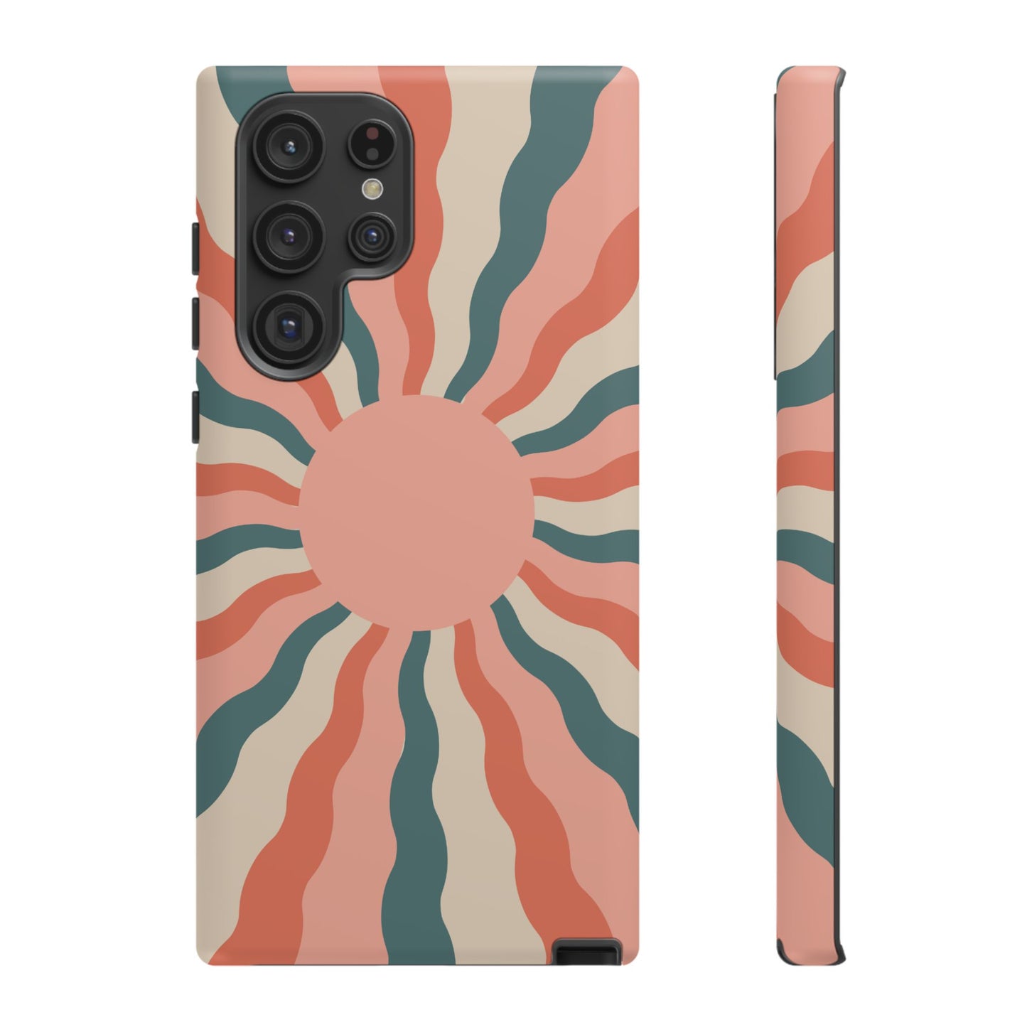 Retro Sunburst Samsung Galaxy Case – Bold 70s-Inspired Waves in Coral, Teal, and Cream