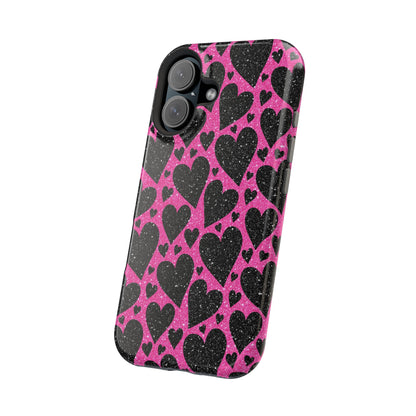 Pink Glitter Hearts MagSafe iPhone Case