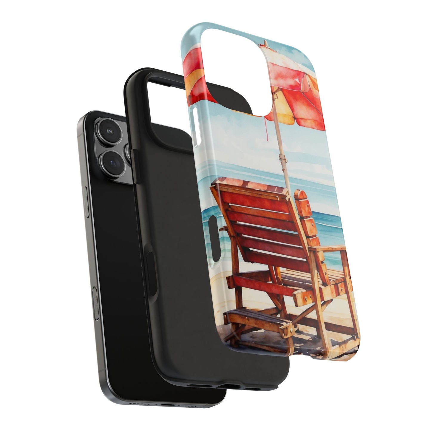 Beachfront Sunset Lounge iPhone Case – Vibrant Watercolor Design