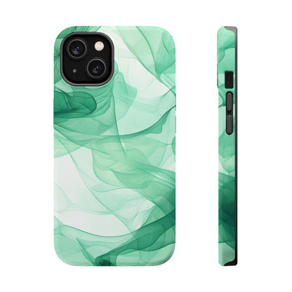 Translucent Flowing Green Fabric MagSafe iPhone Case – Elegant Fluid Design