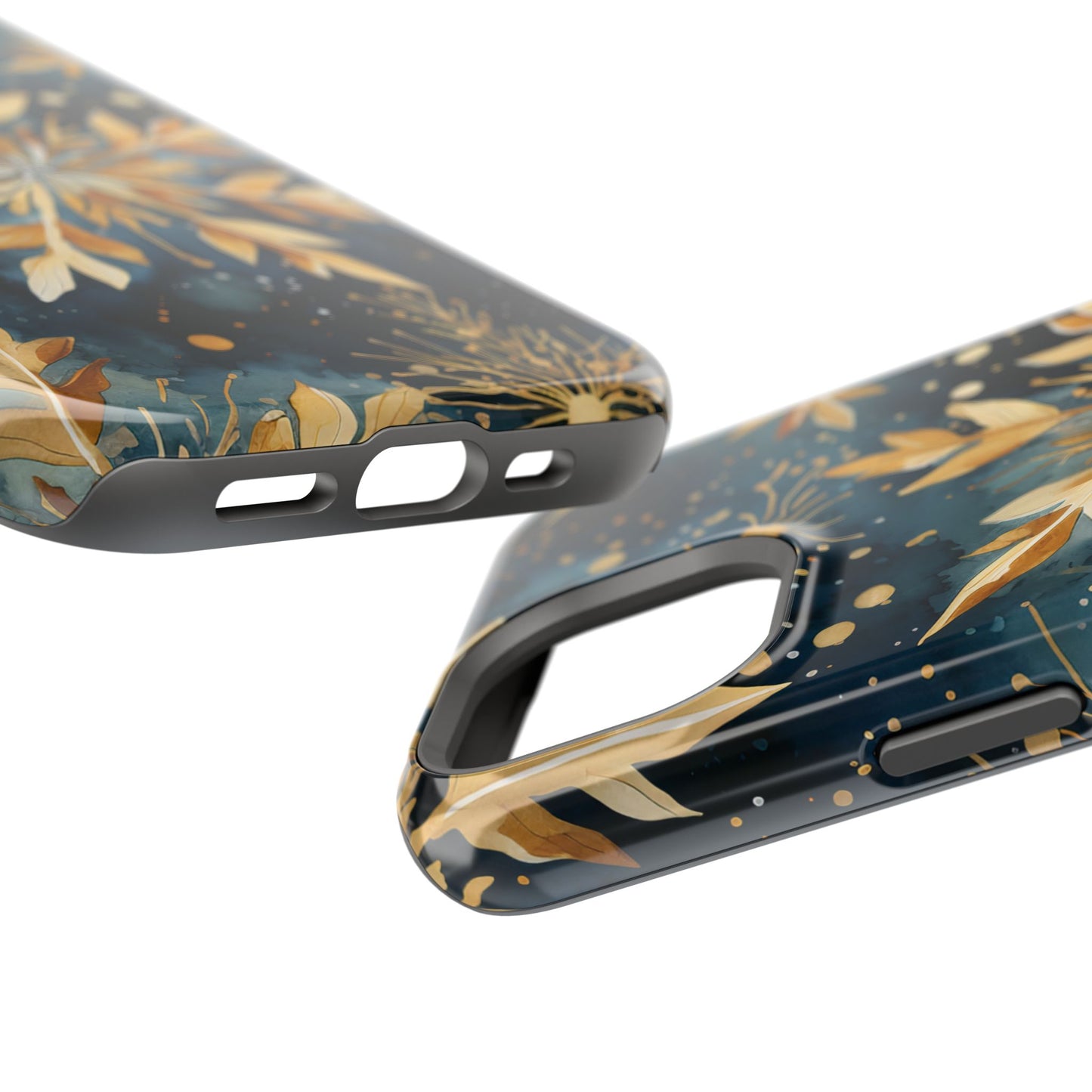 Gold Floral Snowflakes on Midnight Blue - MagSafe iPhone Series Case